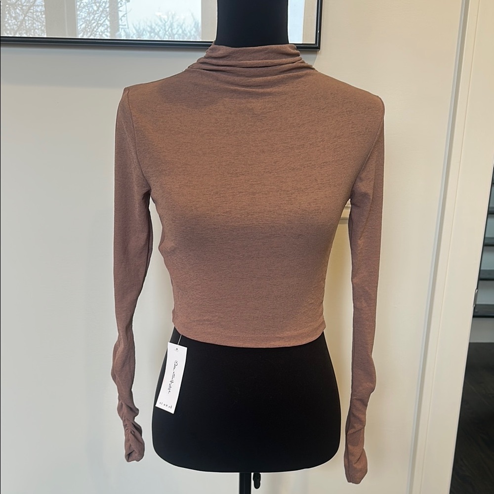 Miss Selfridge Brown Textures Mesh Long Sleeve Fitted Crop